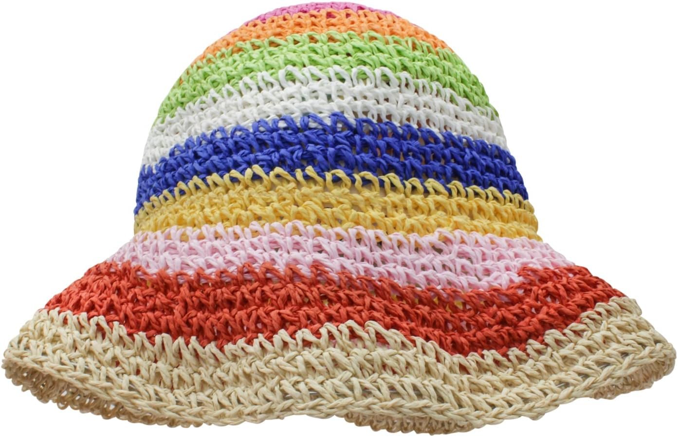 Rainbow mesh straw bucket hat