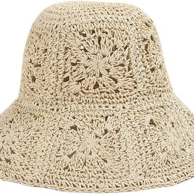 Crochet flower straw bucket hat