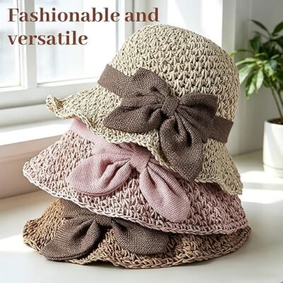 Elegant straw sun hat with bow