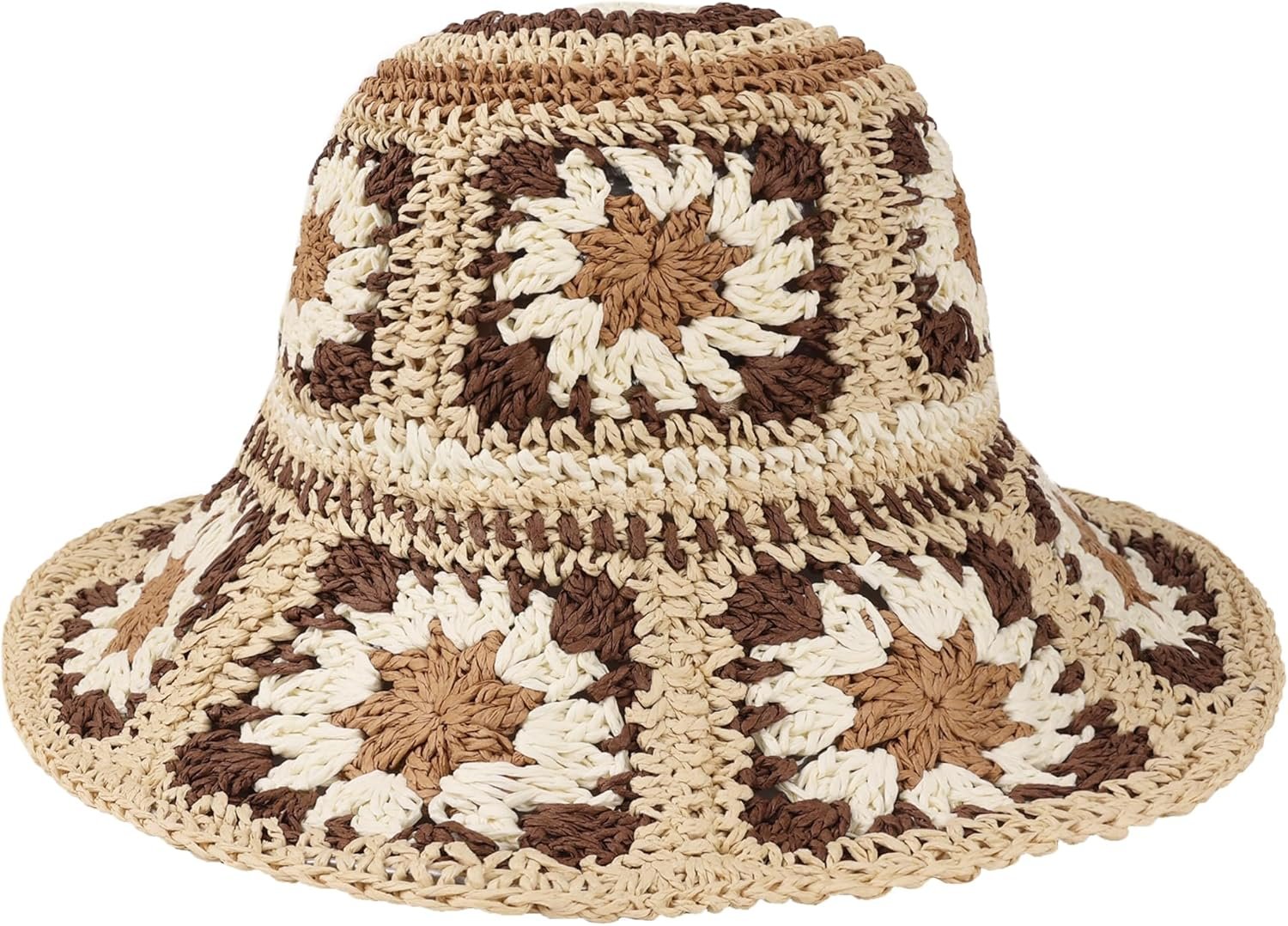 Multicolor crochet flower straw sun hat